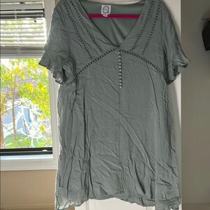 Green V-Neck Ruffled Blouse